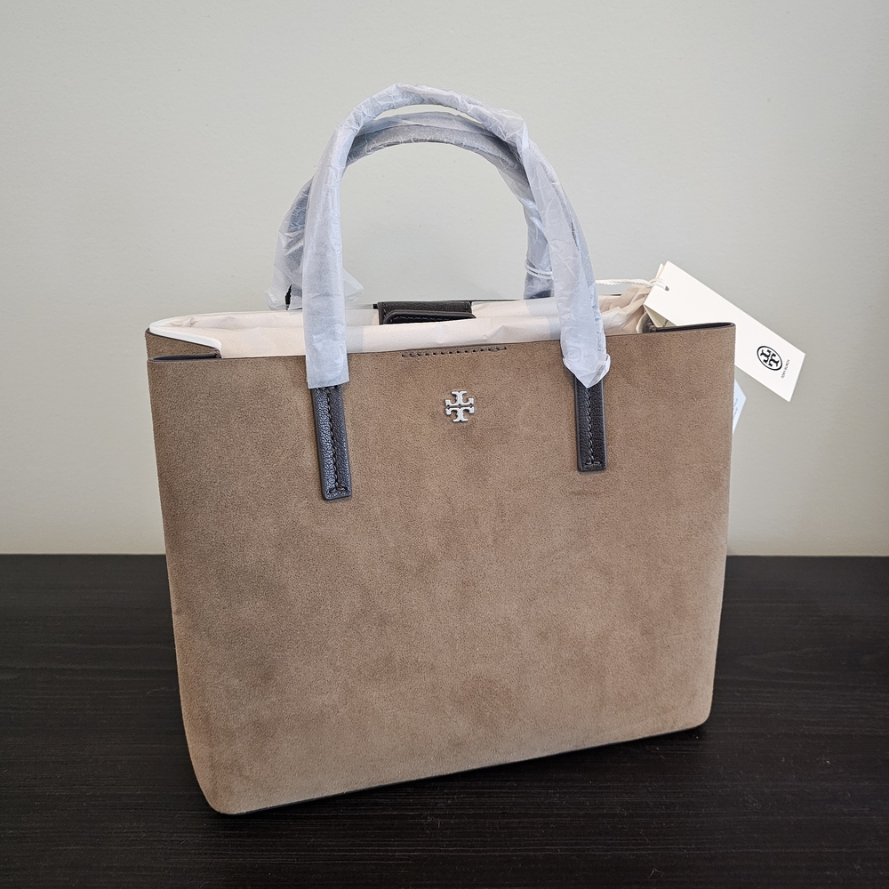 NWT Tory Burch Blake Suede Small Tote In The Color River Rock